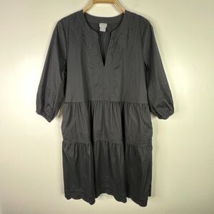 Chico's Embroidered Tiered‎ Shift Dress Balloon Sleeves Black Size M Chico's 1